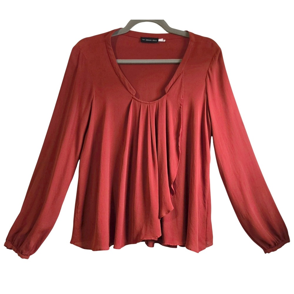 The Addison Story Silk Rust Draped Pleated‎ Long Sleeve Blouse M Scoop Neck